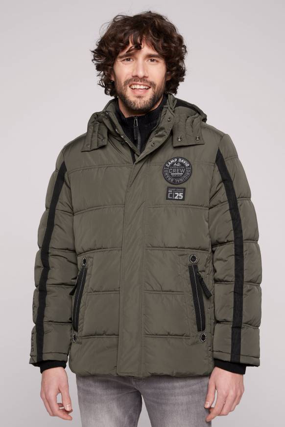 Soccx Lange Steppjacke mit Kapuze und Rücken-Artwork medium khaki