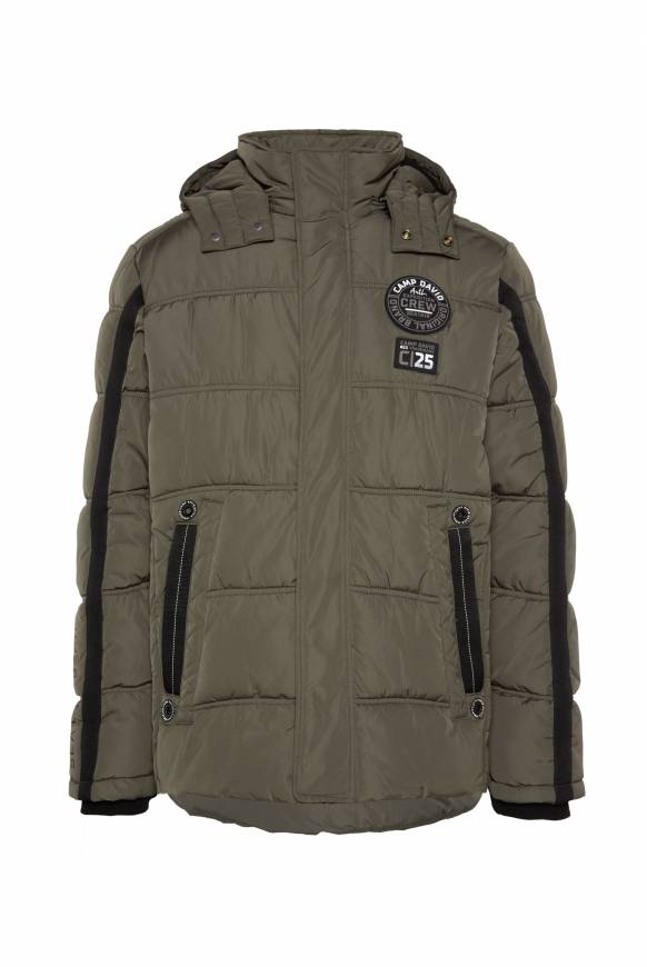 Soccx Lange Steppjacke mit Kapuze und Rücken-Artwork medium khaki Hotsell