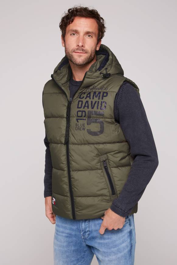 Soccx Steppweste mit Kapuze und Rücken-Print medium khaki