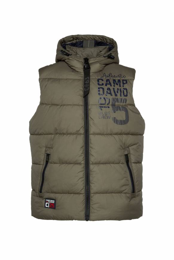 Soccx Steppweste mit Kapuze und Rücken-Print medium khaki im Angebot