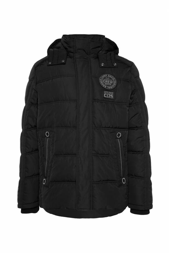 Soccx Lange Steppjacke mit Kapuze und Rücken-Artwork black Schlussverkauf