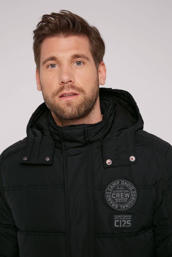 Soccx Lange Steppjacke mit Kapuze und Rücken-Artwork black Schlussverkauf