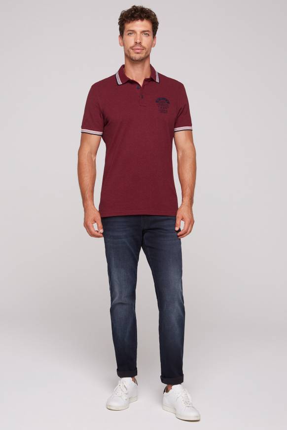 Soccx Meliertes Poloshirt mit Two-Tone-Details burgundy melange Outlet