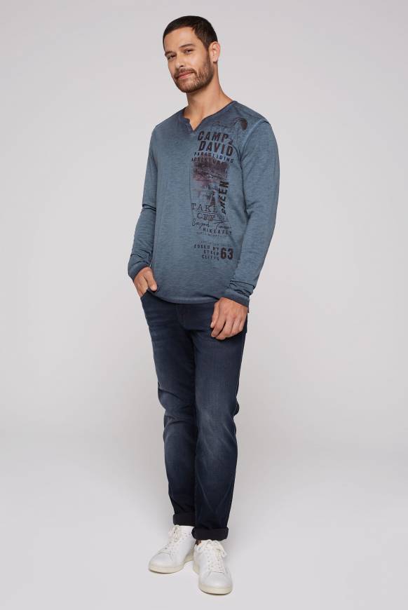 Soccx Langarmshirt mit Twill-Patches und Artworks blue navy Schlussverkauf