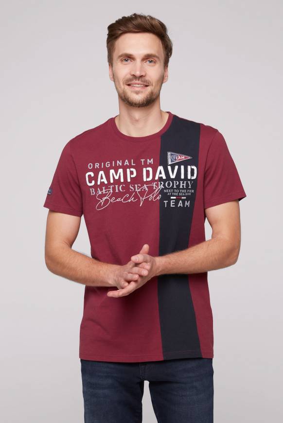 Soccx T-Shirt mit Color-Blocking und Artwork burgundy