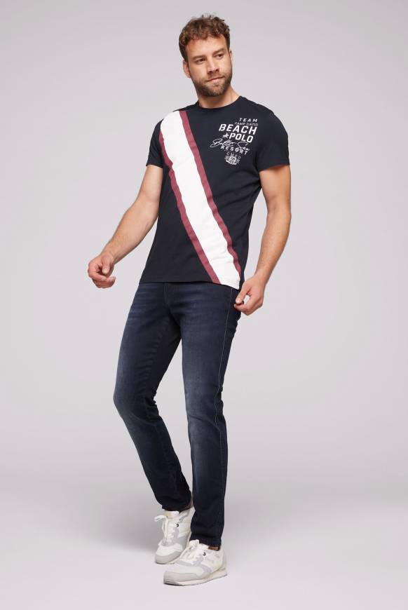 Soccx T-Shirt mit Color-Blocking und Artwork blue navy Blitzverkäufe