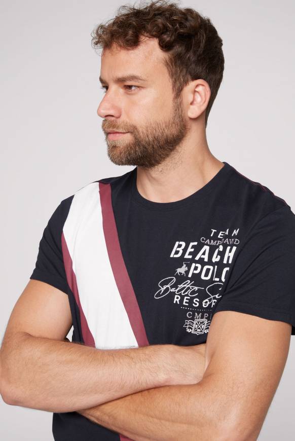 Soccx T-Shirt mit Color-Blocking und Artwork blue navy Blitzverkäufe