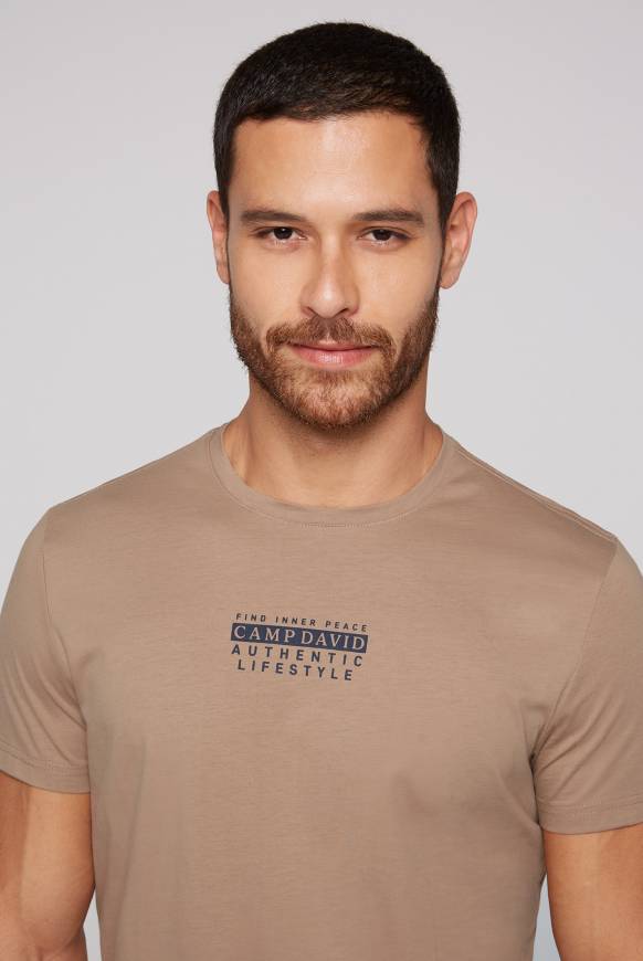 Soccx T-Shirt Rundhals mit Logo Print tan Fabrikverkauf