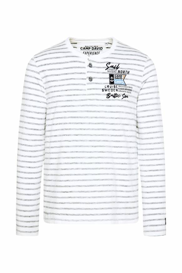 Soccx Gestreiftes Henley-Shirt mit Artwork opticwhite im Angebot