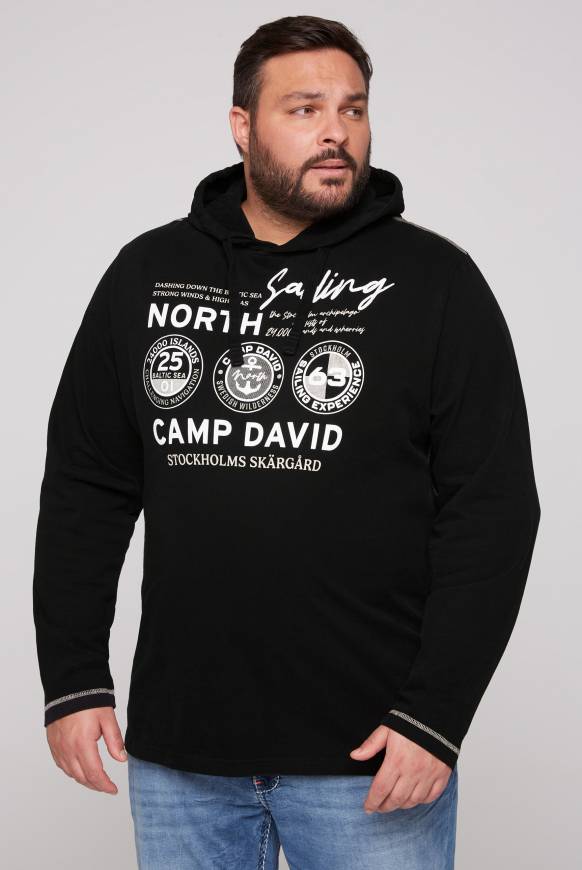 Soccx Langarmshirt mit Kapuze und Print black Schlussverkauf