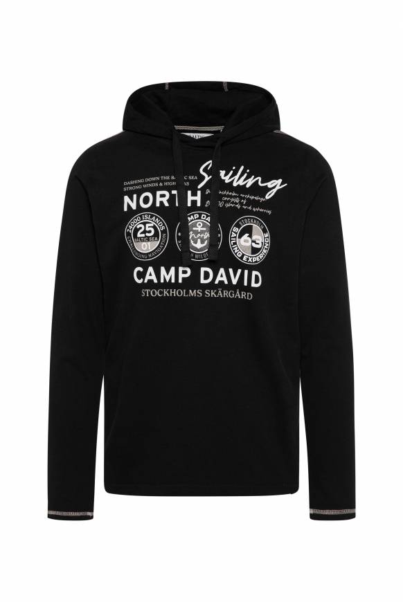 Soccx Langarmshirt mit Kapuze und Print black Schlussverkauf