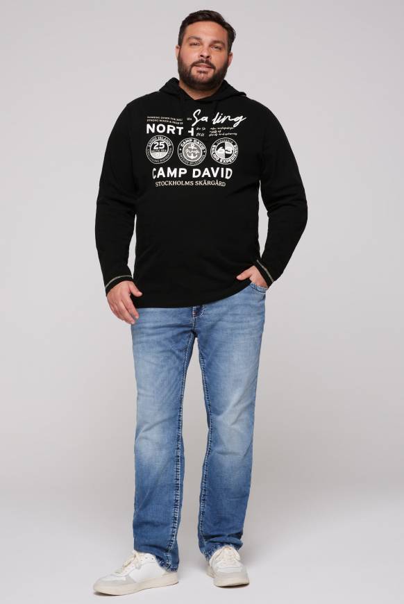 Soccx Langarmshirt mit Kapuze und Print black Schlussverkauf