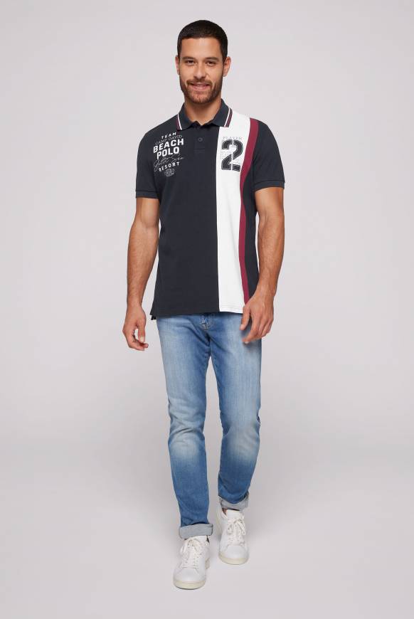 Soccx Pikee-Polo mit Color-Blocking und Artwork blue navy Angebote