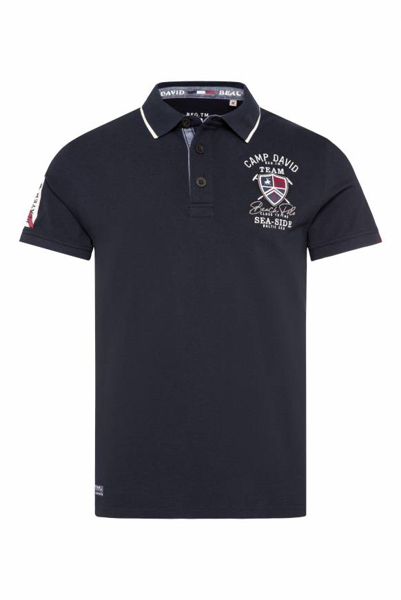 Soccx Pikee-Polo mit Label Patches und Stickereien blue navy Auslauf