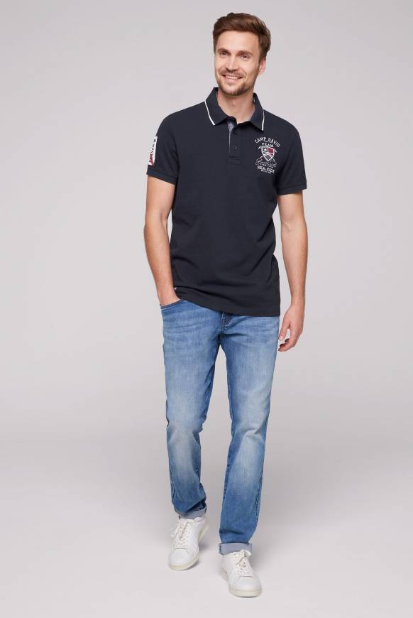Soccx Pikee-Polo mit Label Patches und Stickereien blue navy Auslauf