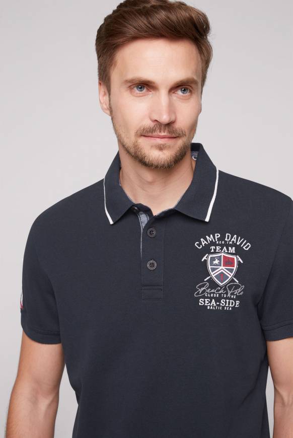 Soccx Pikee-Polo mit Label Patches und Stickereien blue navy Auslauf