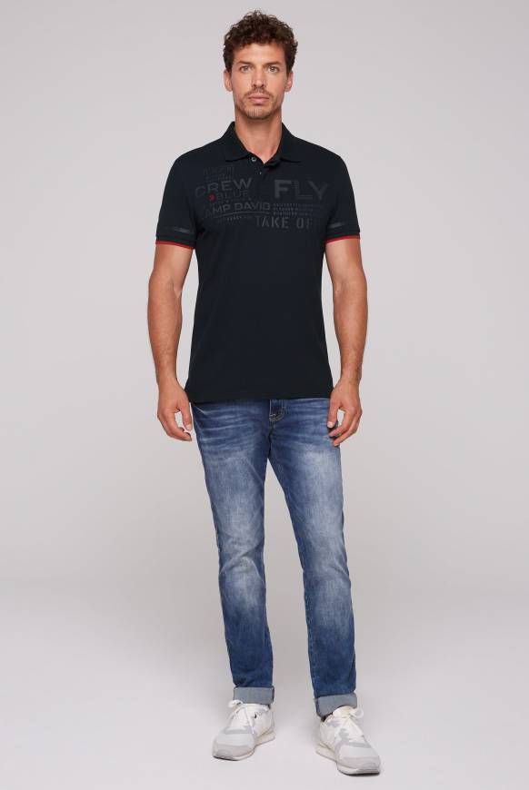 Soccx Pikee-Polo mit tonigem Rubber Artwork blue navy Schlussverkauf