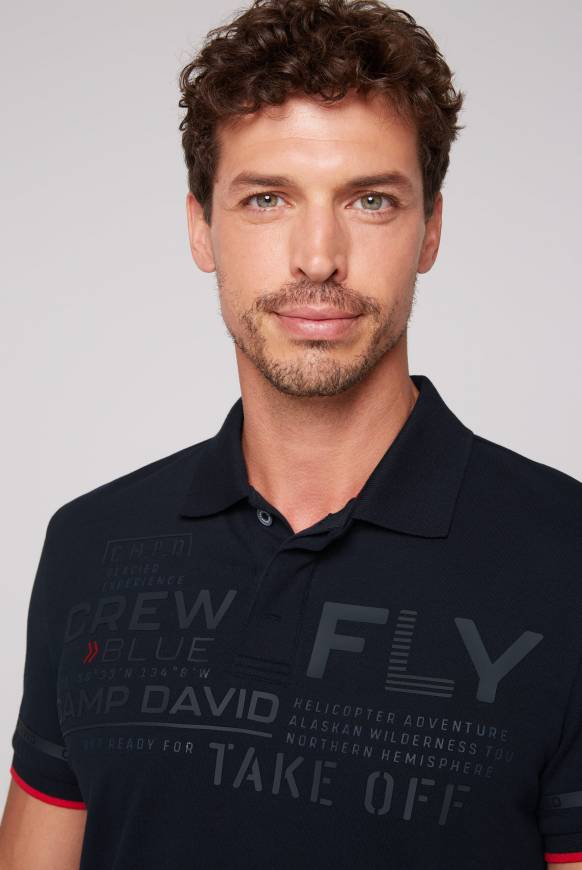 Soccx Pikee-Polo mit tonigem Rubber Artwork blue navy Schlussverkauf