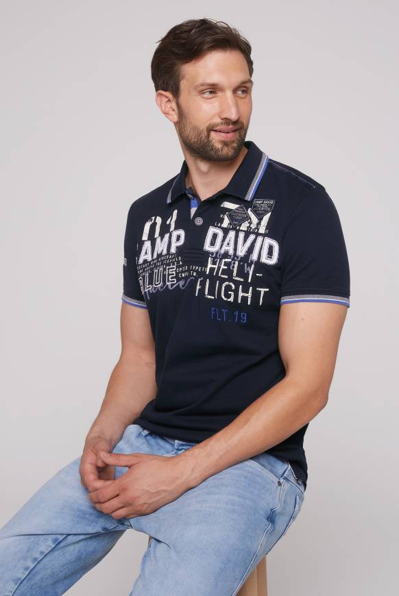 Soccx Pikee-Polo mit Label-Applikationen blue navy