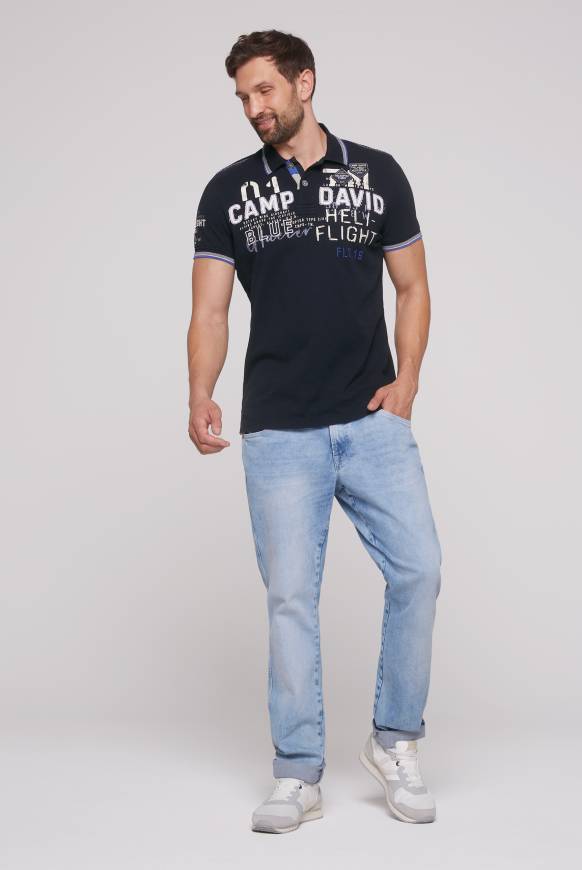 Soccx Pikee-Polo mit Label-Applikationen blue navy Online