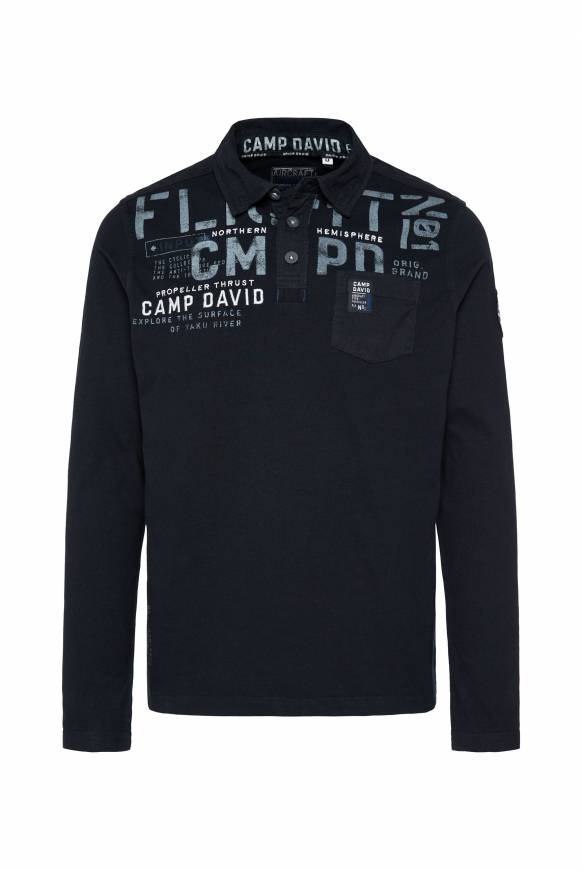 Soccx Longsleeve mit Polokragen und Artworks blue navy Auslauf