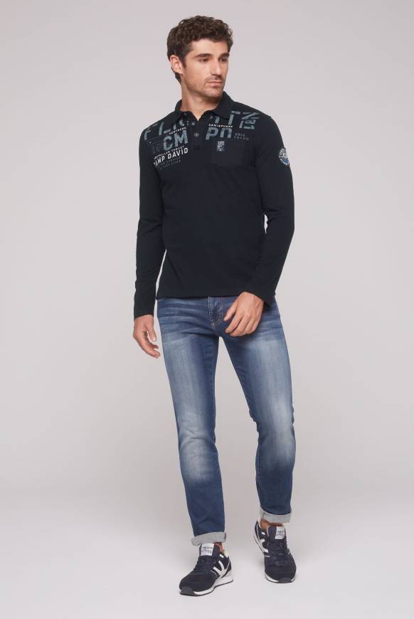 Soccx Longsleeve mit Polokragen und Artworks blue navy Auslauf
