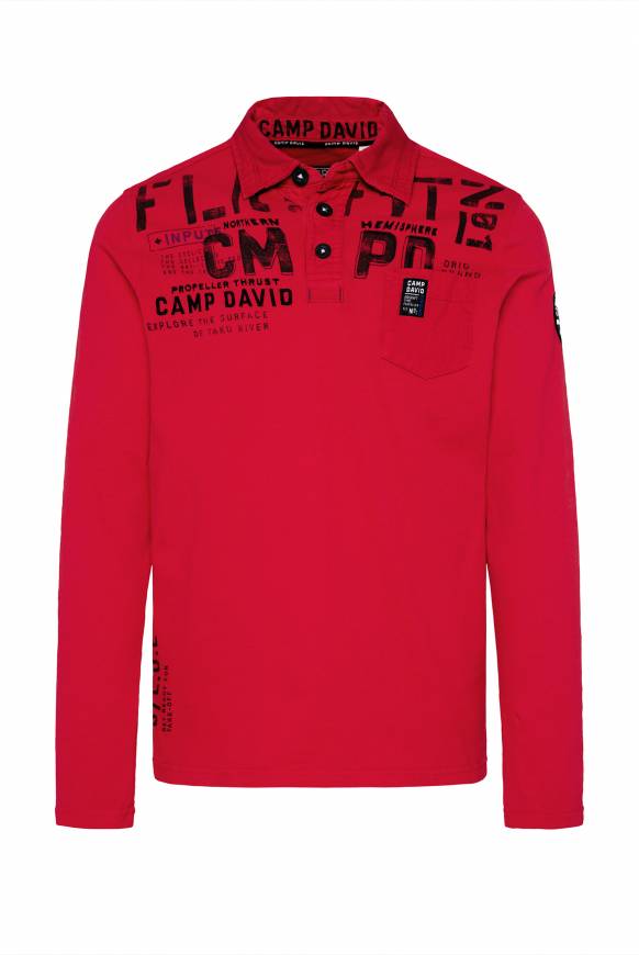 Soccx Longsleeve mit Polokragen und Artworks flight red Verkauf