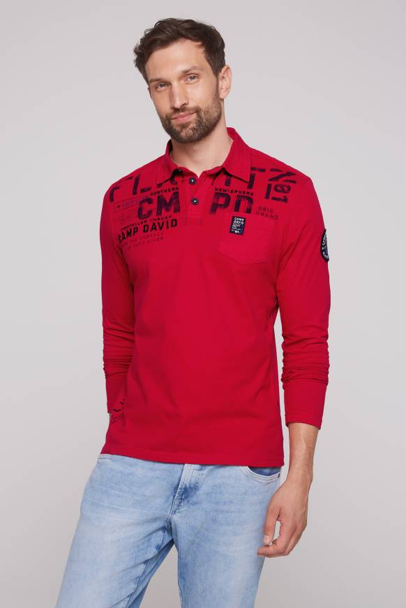 Soccx Longsleeve mit Polokragen und Artworks flight red Verkauf