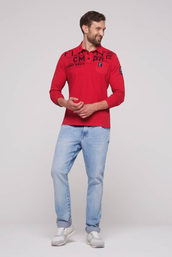 Soccx Longsleeve mit Polokragen und Artworks flight red Verkauf