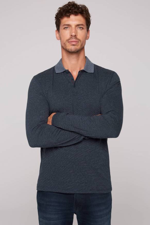 Soccx Langarmpolo mit feinem Streifen-Dessin blue navy Schlussverkauf