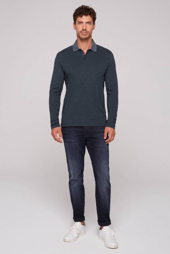 Soccx Langarmpolo mit feinem Streifen-Dessin blue navy Schlussverkauf