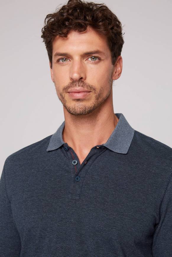 Soccx Langarmpolo mit feinem Streifen-Dessin blue navy Schlussverkauf