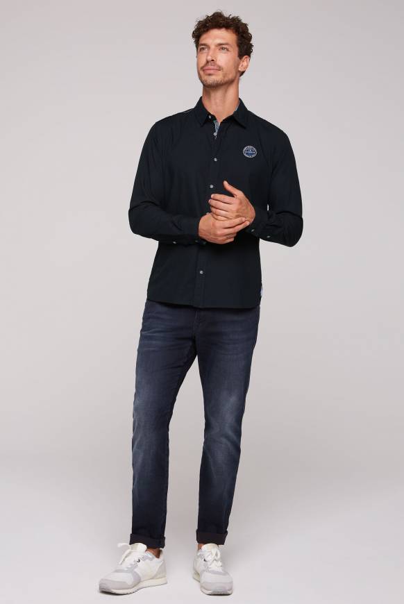 Soccx Langarmhemd mit Strukturstreifen blue navy Online