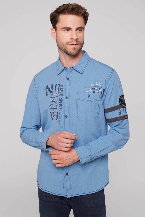 Soccx Fil à Fil Langarmhemd mit Label-Applikationen strong blue Outlet