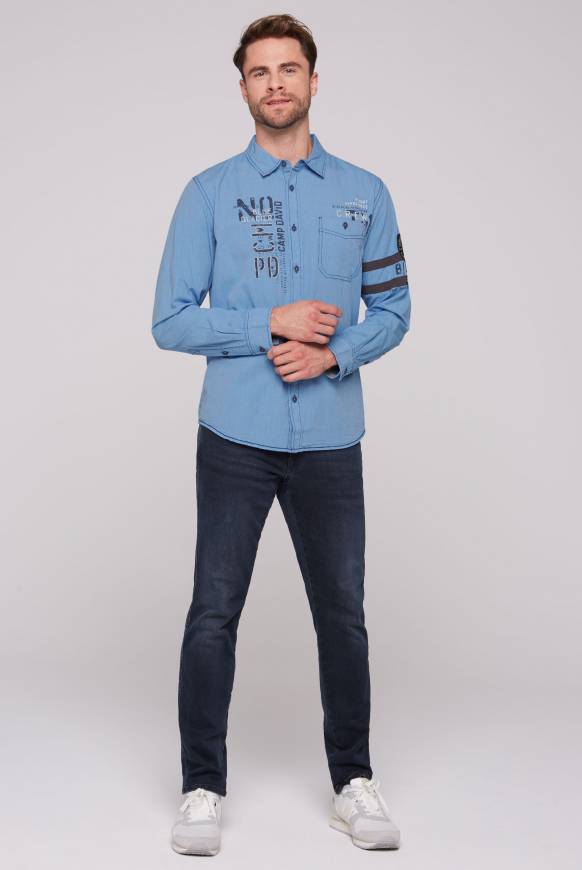 Soccx Fil à Fil Langarmhemd mit Label-Applikationen strong blue Outlet