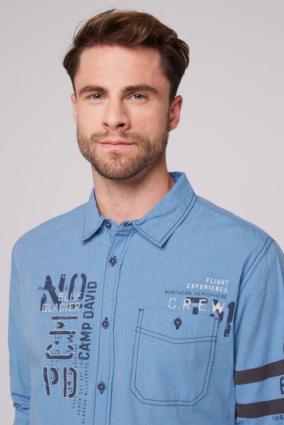 Soccx Fil à Fil Langarmhemd mit Label-Applikationen strong blue Outlet