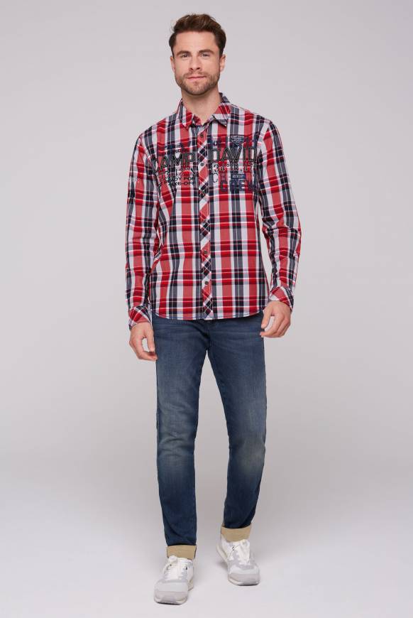 Soccx Karohemd mit Label-Applikationen flight red Auslauf