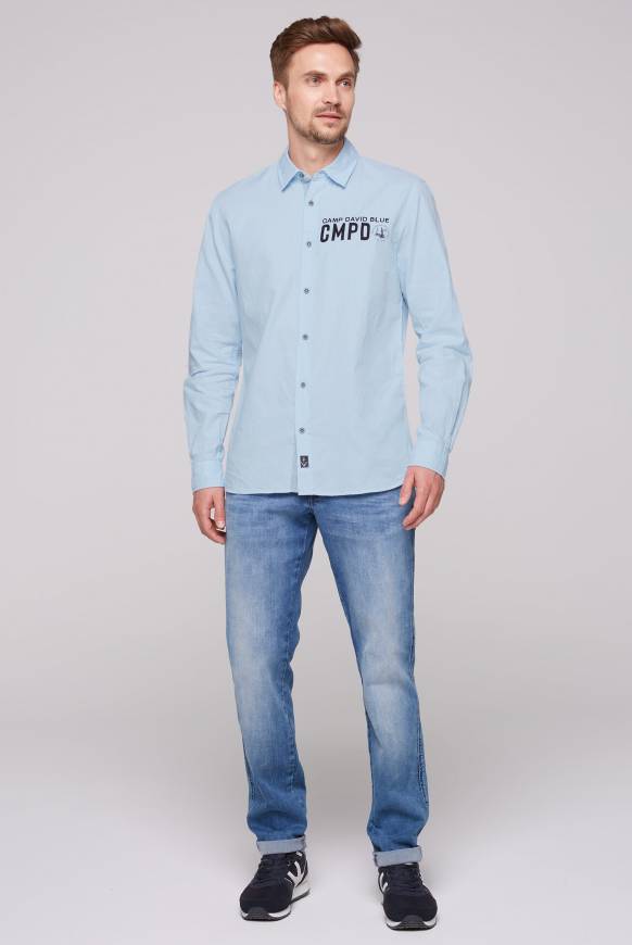 Soccx Oxford-Langarmhemd mit Logo-Stickereien summer blue Günstiger Verkauf