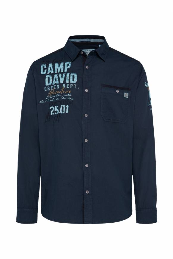 Soccx Langarmhemd mit Logo-Stickereien blue navy Fabrikverkauf