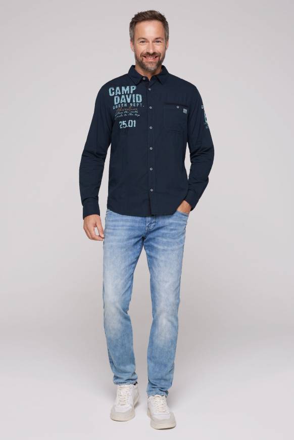 Soccx Langarmhemd mit Logo-Stickereien blue navy Fabrikverkauf