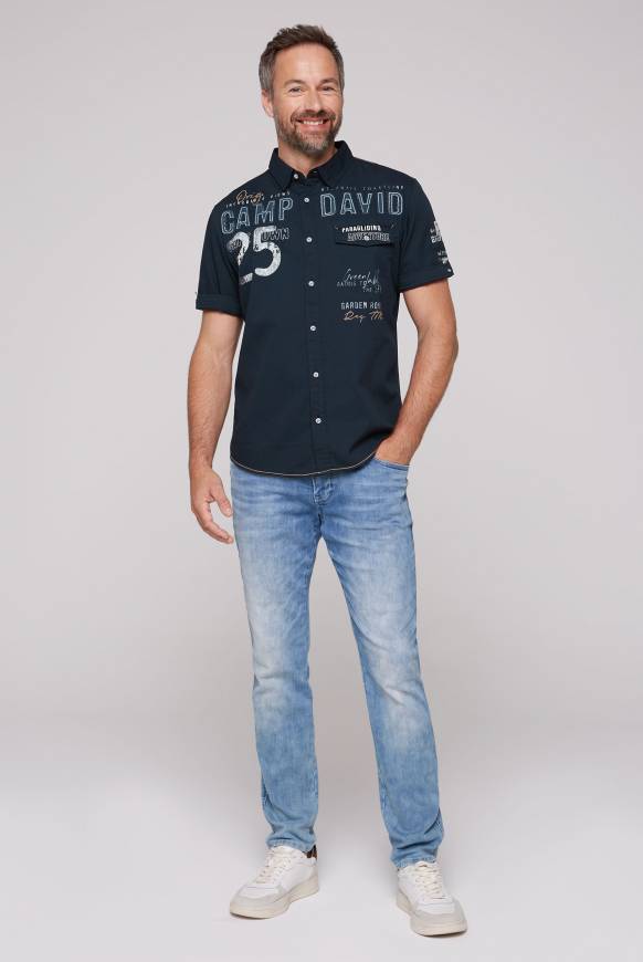 Soccx Kurzarmhemd mit Logo-Applikationen blue navy Tägliche Deals