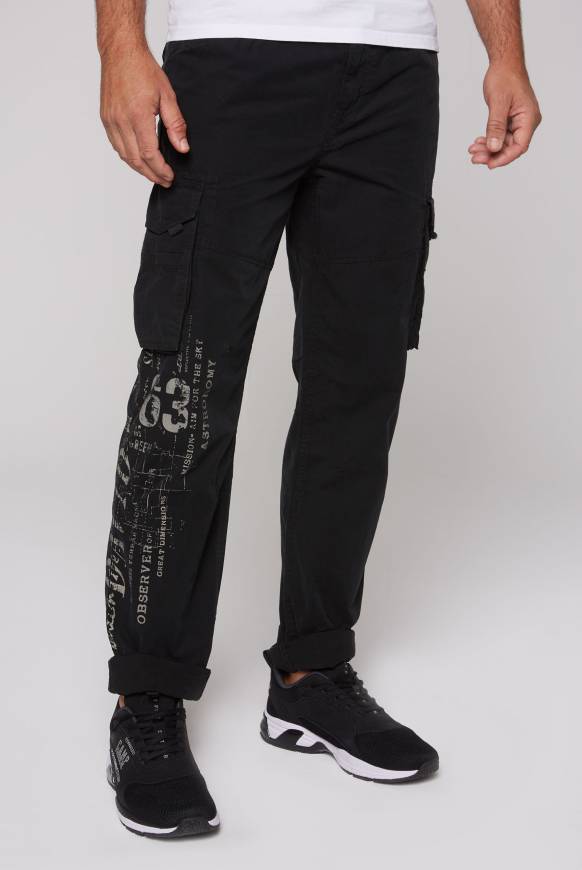 Soccx Leichte Cargohose mit Label Prints black Auslauf