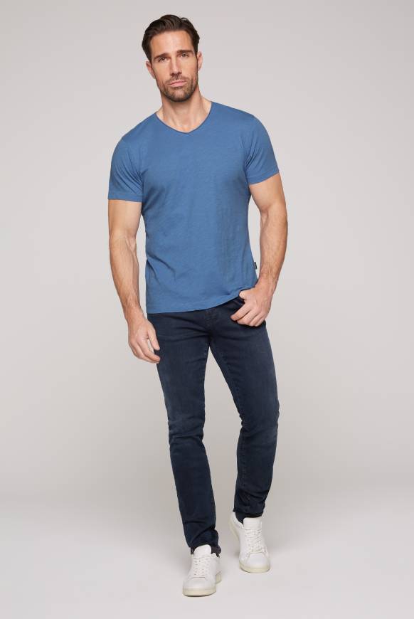 Soccx Basic T-Shirt V-Neck mit Used-Kante sky blue Meist gekauft