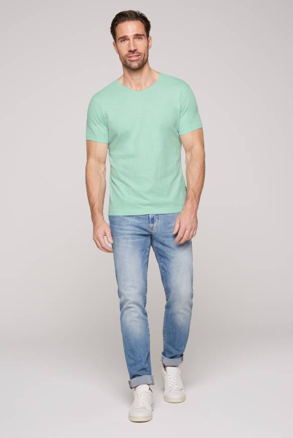 Soccx Basic T-Shirt V-Neck mit Used-Kante sun aqua Blitzverkäufe