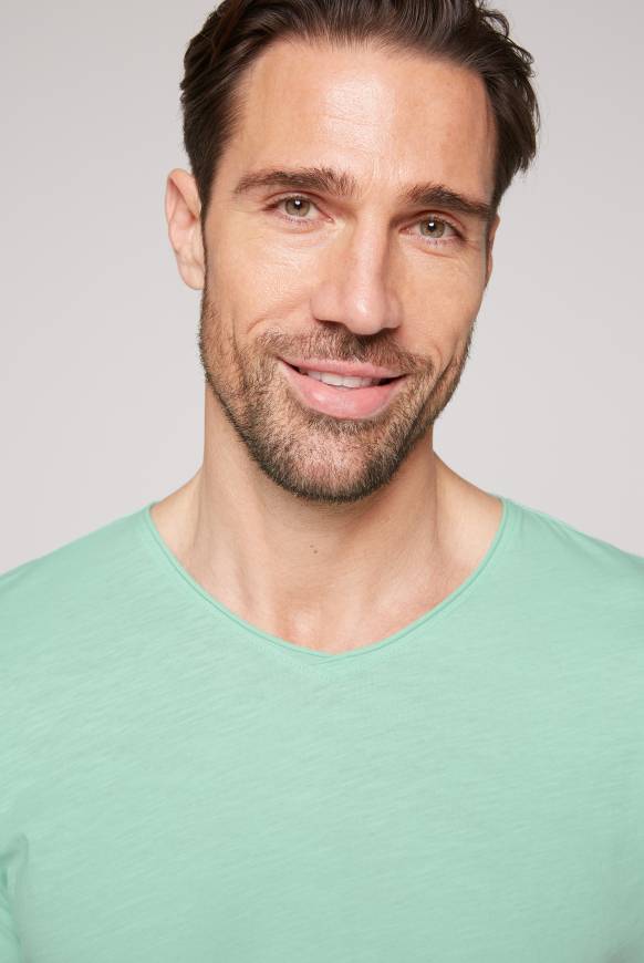 Soccx Basic T-Shirt V-Neck mit Used-Kante sun aqua Blitzverkäufe