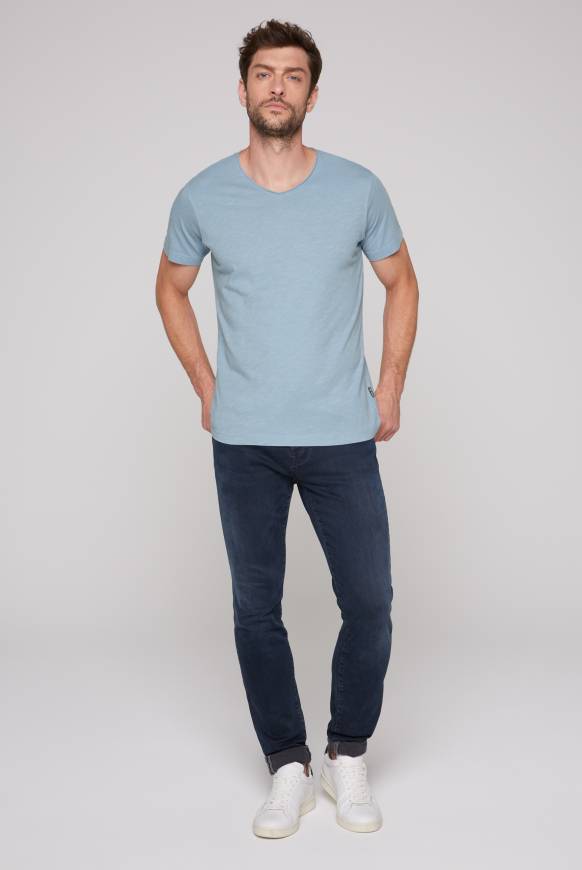 Soccx Basic T-Shirt V-Neck mit Used-Kante new blue Online