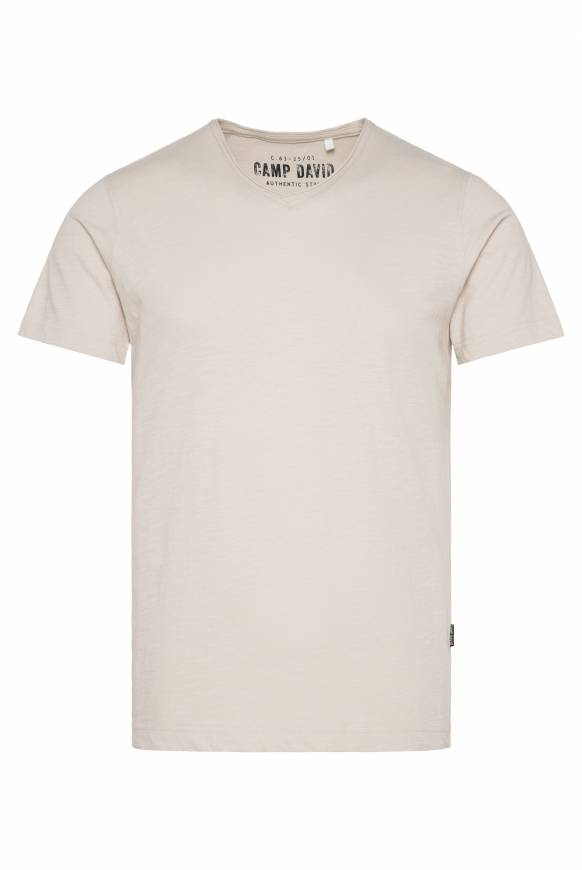 Soccx Basic T-Shirt V-Neck mit Used-Kante light cappuccino Outlet