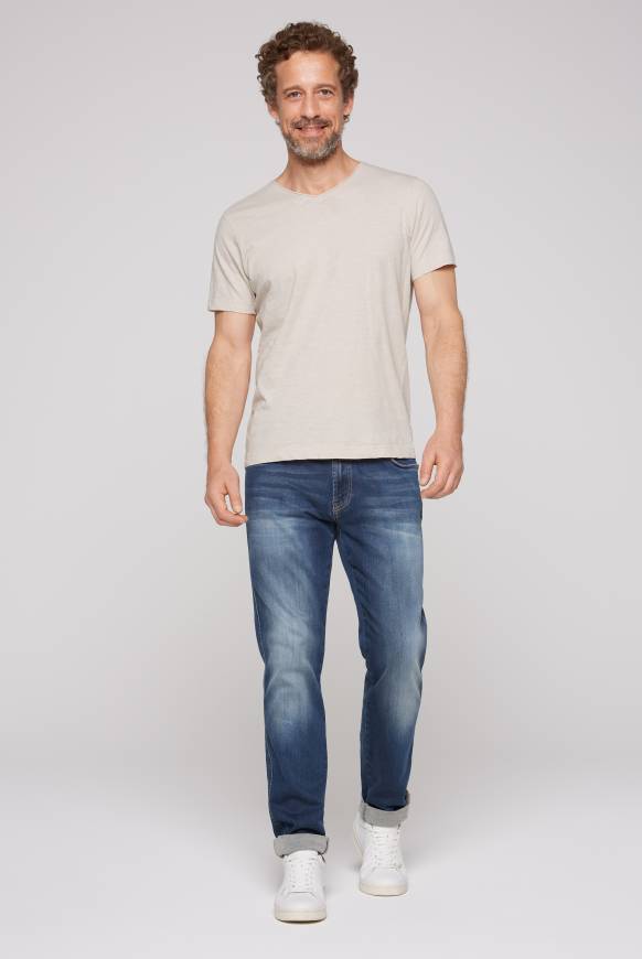 Soccx Basic T-Shirt V-Neck mit Used-Kante light cappuccino Outlet