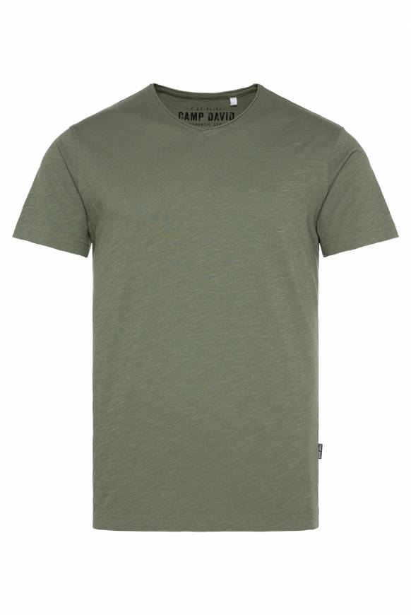 Soccx Basic T-Shirt V-Neck mit Used-Kante green olive Auslauf