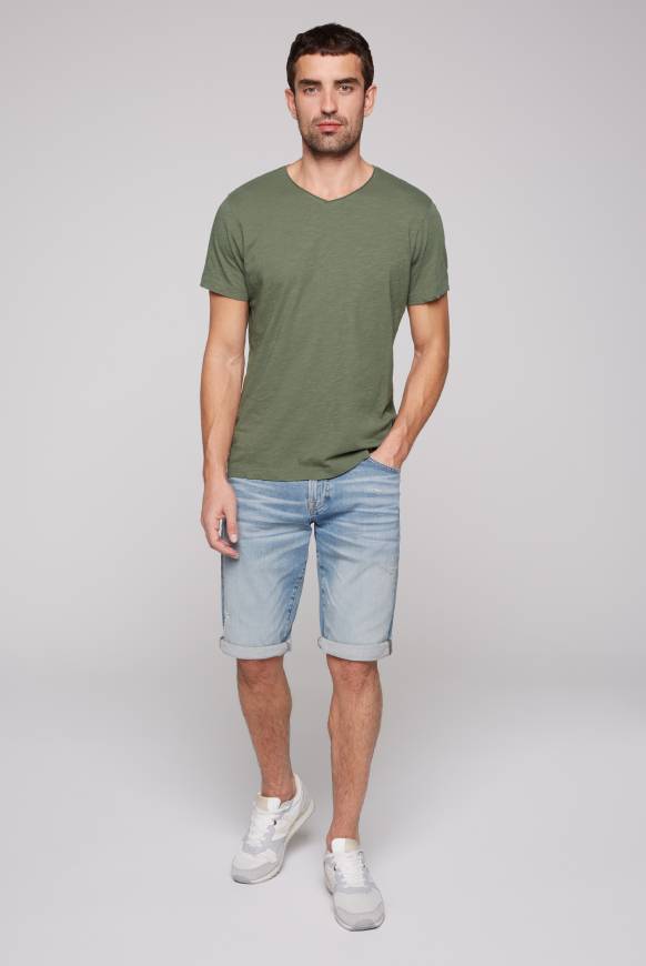 Soccx Basic T-Shirt V-Neck mit Used-Kante green olive Auslauf